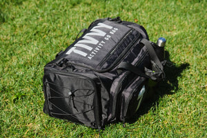 Pre-packed kids sports bag with basketball soccer ball football and outdoor gear
