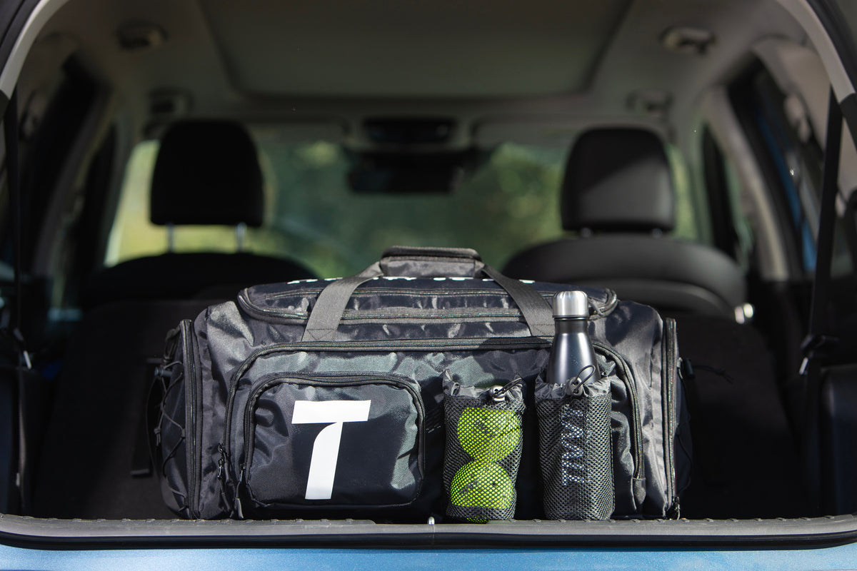 Tivvy bag in the back of a vehicle.